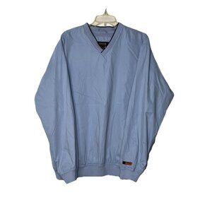 IZOD XFG pullover Golf Jacket V-neck Sz L Zip Pockets Powder Blue Elastic Waist